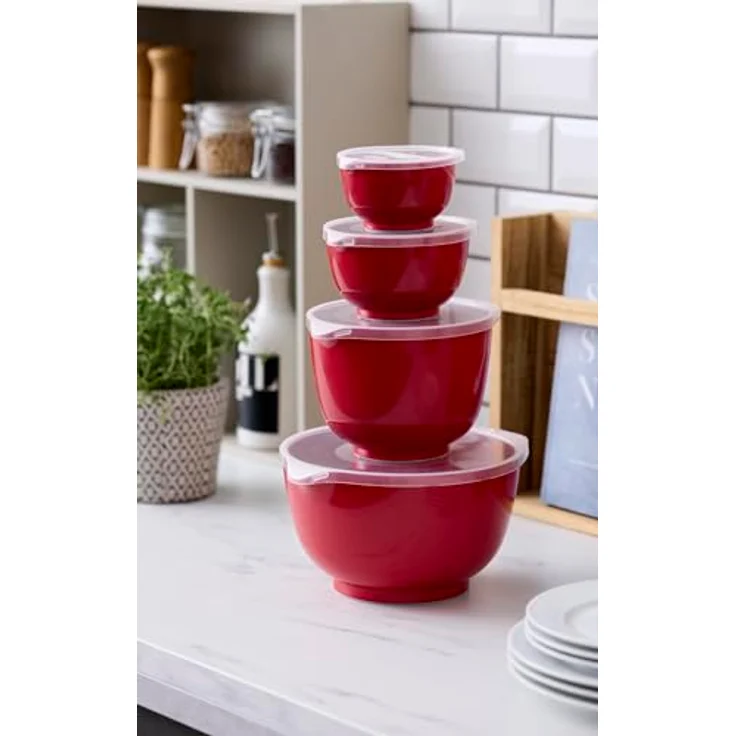Rosti Margrethe Rührschüssel Set 4tlg. mit Deckel, rot (red), 0,25/0,5/1,5/3,0L, spülmaschinenfest, mikrowellen- und gefriergeeignet, platzsparend stapelbar – Bild 2