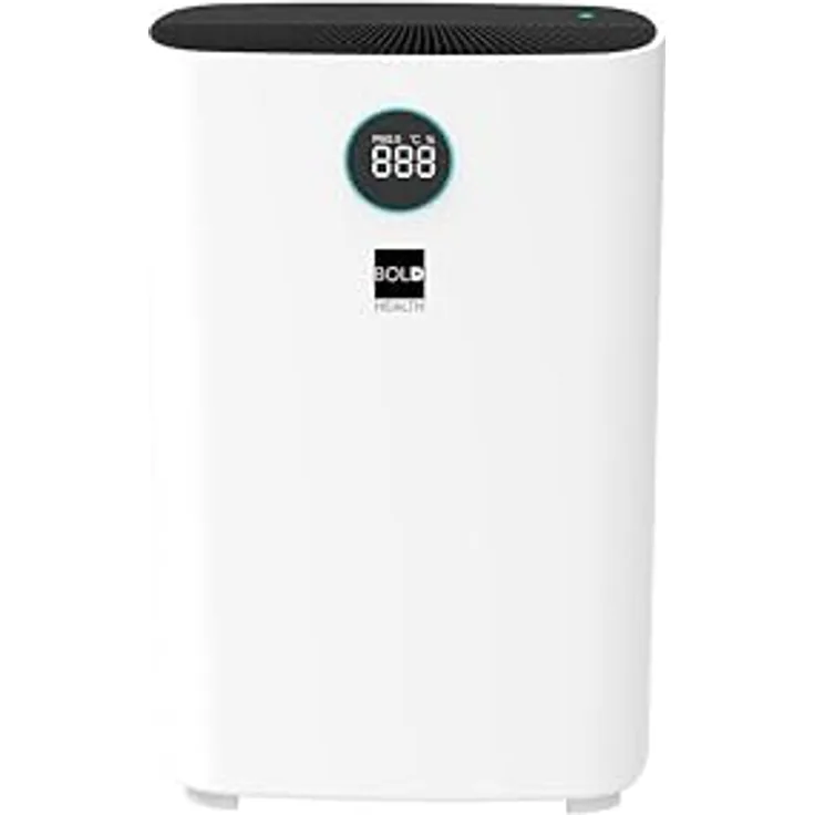 BOLD Luftreiniger - True Hepa 13 Feinstaub-Filter, Ionisator, 4-fach Filter, Smart Home App (31m² | Allergiker geeignet | 99,97% Effektivität | Nachtmodus | UVC-Desinfektion | Automatisierbar) - Weiß