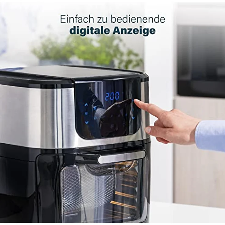 Princess 182075 Aerofryer-Ofen DeLuxe 80-200°, 10 Vorprogramme, inkl. Rotierkorb, Drehspieß, 3 Backbleche, Krümelblech, Griff, 1800, 11 liters, Schwarz-Silber – Bild 5