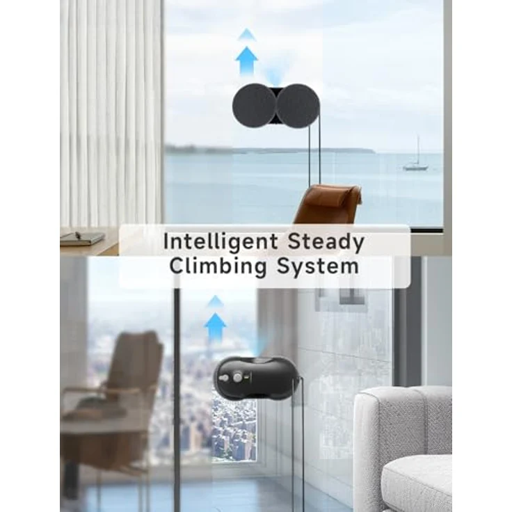 Tosima W3 Fensterputzroboter, automatisches Sprühsystem mit 80ML Wassertank, dreifaches Sicherheitssystem, intelligente Navigation und Fernbedienung, geeignet für alle glatten Oberflächen, inklusive 12 Mikrofasertücher – Bild 4