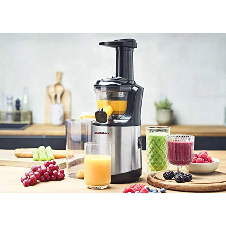 GASTROBACK 40145 Slow Juicer Advanced Vital, starker 150 Watt Motor mit 70 Umdrehungen-min, Press-Schnecke mit verstärktem Edelstahlkern, besonders leise, Edelstahl, schwarz, silber – Bild 2