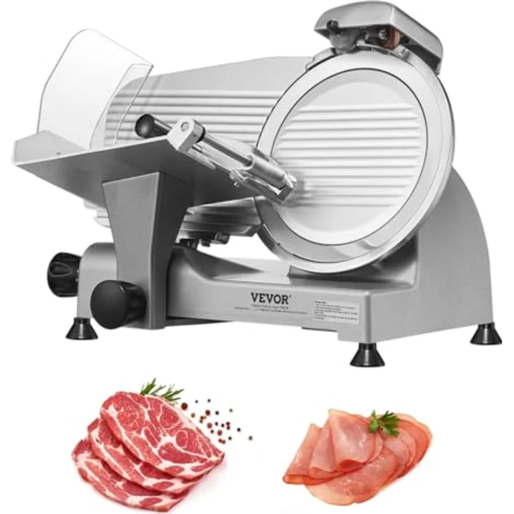 VEVOR Kommerzieller Fleisch Allesschneider 340 W, Elektrische Aufschnittmaschine Lebensmittelschneider mit 25,4 cm-Kohlenstoffstahlklinge, 0–15 mm einstellbare Dicke - SUS420-Klinge, Schnelles Schneiden, Leicht zu reinigen, Stabilität & Sicherheit – Bild 1