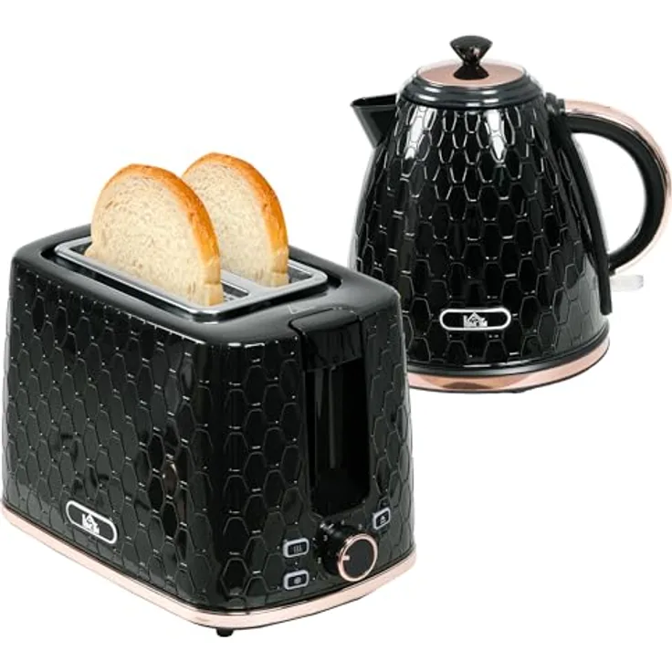 HOMCOM Toaster-Set mit Wasserkocher, 1,7L und sieben Bräunungsstufen, Schwarz