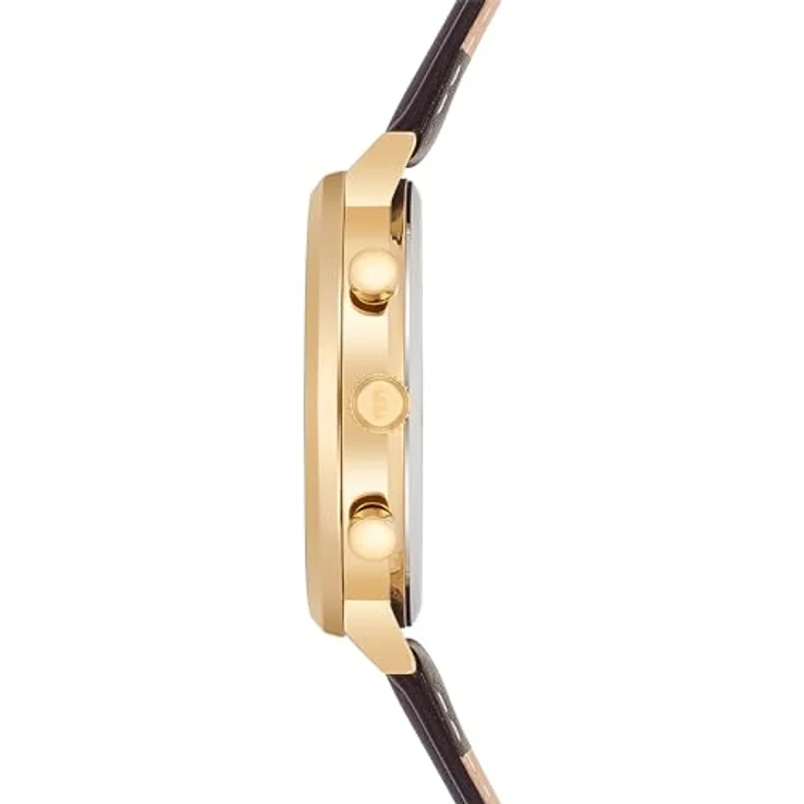 Rhodenwald & Söhne Herren Chronograph Uhr mit Japan Quarzwerk, 24-h-Anzeige, Stoppfunktion, braunes Echtlederarmband, Edelstahl-Gehäuse in Gelbgold, 42 mm, wasserdicht bis 5 ATM – Bild 5