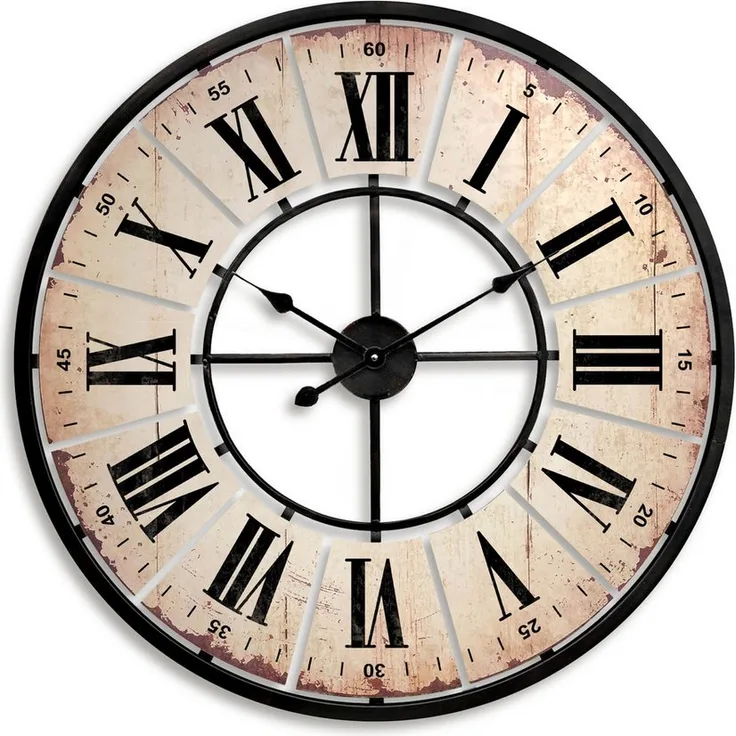 K&L Wall Art Wanduhr Große XXL Vintage Metalluhr Wohnzimmer Uhr XL Retro Küchenuhr (Used Look, leises Quarz Uhrwerk)