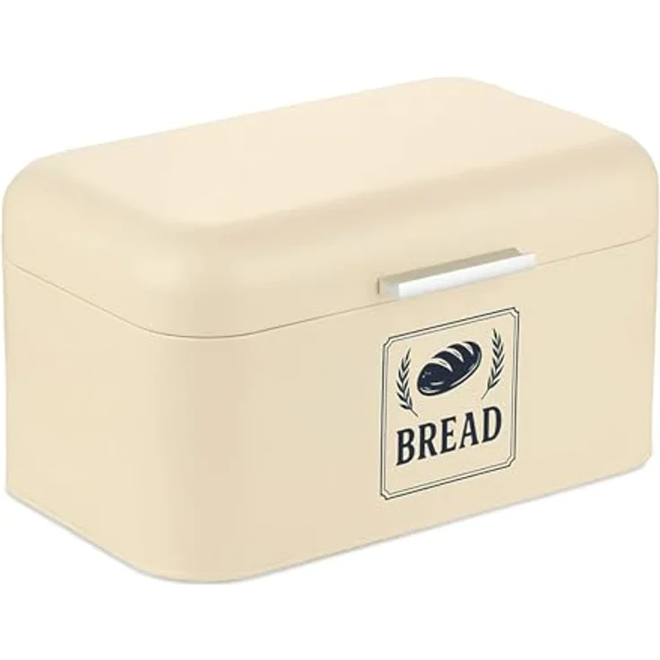 Relaxdays Brotkasten, Brotbox im Retro-Look mit Deckel & Griff, HBT: 15,5x30x18 cm, beige, Metall, platzsparend und pflegeleicht – Bild 1