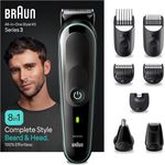 Braun Haarschneider All-In-One Bartpflege Bodygroomer Set, 8-in-1 Barttrimmer, Elektrischer Bartschneider und Rasierer zum Trimmen Stylen Rasieren, Herren, wasserdicht, 80 Min. kabellose Laufzeit