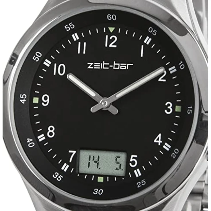 Zeit-Bar Funk-Armbanduhr Herren, mit Datums- und Sekundenanzeige, Edelstahl, schwarz - Preisvergleich – Bild 4