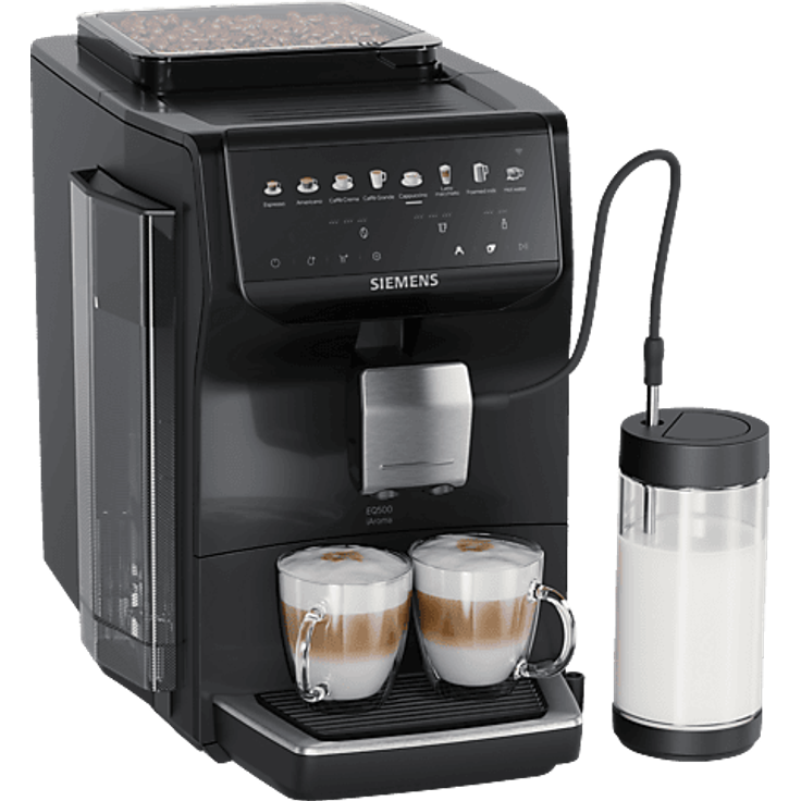 SIEMENS TP555EM7 EQ500 iAroma Kaffeevollautomat, Klavierlack schwarz, coffeeSelect Display, oneTouch DoubleCup, aromaSelect, bis zu 41 Getränke