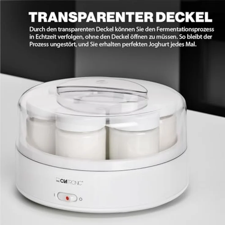 Clatronic JM 3344 Joghurtmaker mit 7 Portionsgläsern (je 160 ml), 1.1 Liter, 14 Watt – Bild 4