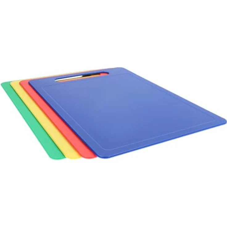 Chef Aid Schneidebretter-Set, 4 Stück, farbcodierte rutschfeste Kunststoffbretter mit Griff, lebensmittelecht und spülmaschinengeeignet, 35 × 25 cm – Bild 2