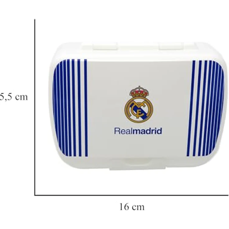 CyP Brands Real Madrid Sandwichbox, Brotdose mit Sicherheitsverschluss, Lebensmittelbehälter für Snacks, Weiß, offizielles Produkt – Bild 2