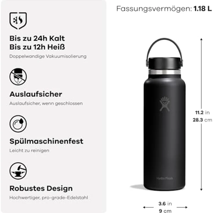 Hydro Flask Wide Flex Cap 1,182 ml (40 oz) Flasche, Edelstahl, auslaufsicher, isoliert, 24 Std. kalt & 12 Std. heiß, Capri Blue – Bild 2