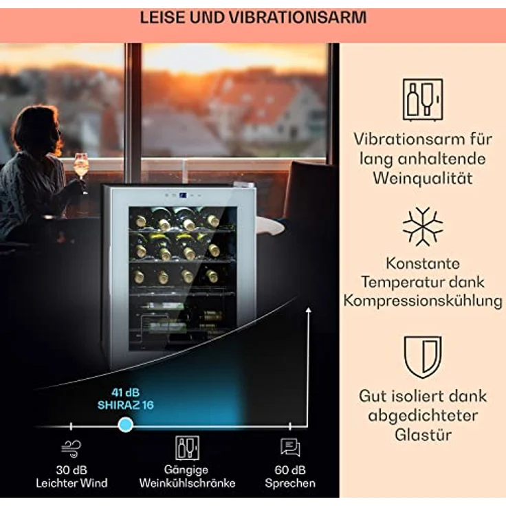 Klarstein Shiraz 16 Quartz Weinkühlschrank, freistehend, Quartz, 16 Flaschen, Touch-Bedienfeld, 5-18 °C, Energieklasse G – Bild 5