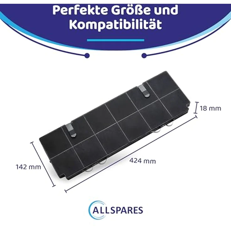 AllSpares Aktivkohlefilter für AEG MCFB71, 902980281, 9029802817, MCFB82ST | Hohe Filterqualität, 424 x 142 x 18 mm – Bild 5