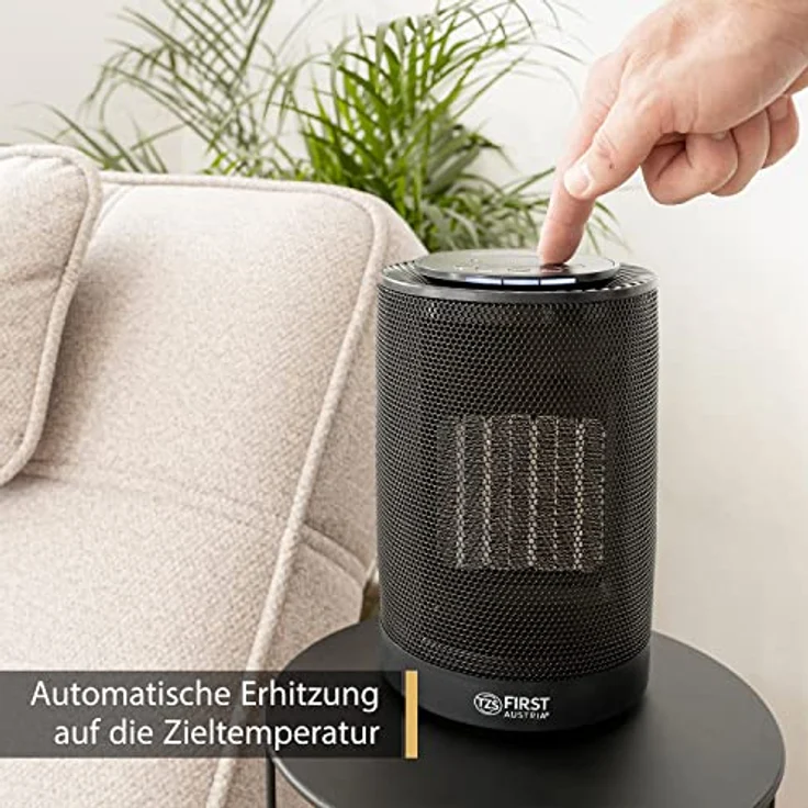 TZS First Austria Heizlüfter energiesparend | Kleiner & leiser Heizstrahler mit Keramik Heizelement | Oszillation, Elektroheizung 600-1200 Watt, Timer, Thermostat, Umkippschutz, schwarz – Bild 2