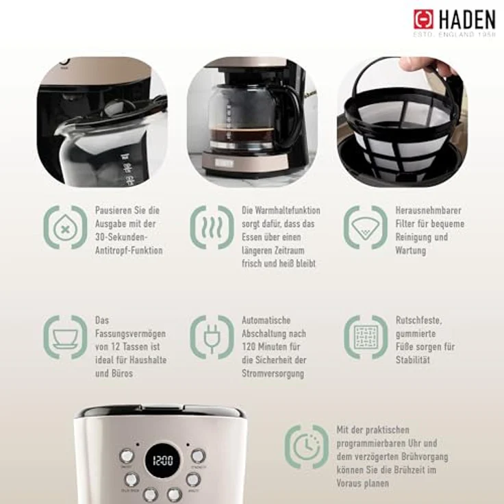 Haden Dorset Filterkaffeemaschine 1,8l, grau, Filterkaffeemaschine, Grau – Bild 3