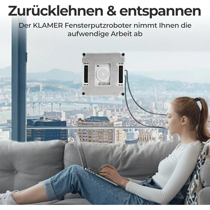 KLAMER Fensterputzroboter, kompaktes Modell mit automatischer Kanten-Erkennung, zwei Reinigungsmodi und Fernbedienung/App Steuerung, absturzsicher – Bild 7