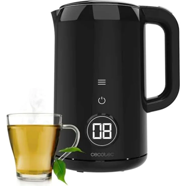 Cecotec Thermosense 600 Touch Neo, Elektrischer Wasserkocher mit 1,7 l, Touchscreen, 2200 W, Edelstahl innen, 7 Temperaturstufen, automatische Abschaltung, Schwarz