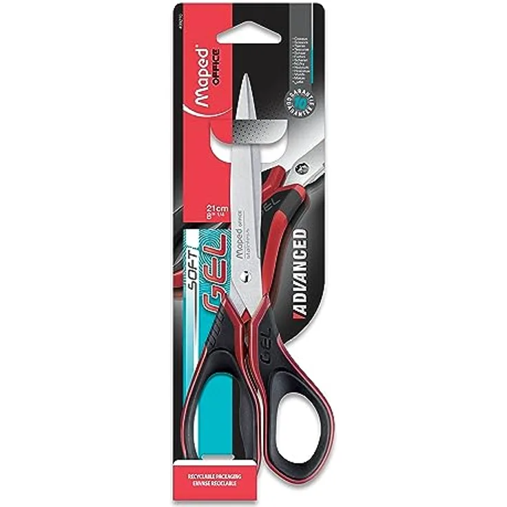 Maped M499210 - Schere Advanced Gel asymmetrisch, 21 cm, schwarz/rot