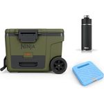 Ninja FrostVault Kühlbox mit Rollen, 42 L, isoliert mit Dry Zone Schublade, inklusive Ninja Thirsti Flasche 530 ml und Kühlakku, olivegrün, FB245AMZEUUKGN