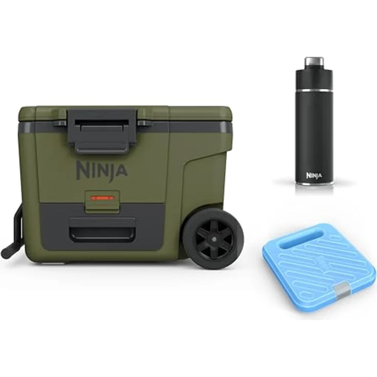 Ninja FrostVault Kühlbox mit Rollen, 42 L, isoliert mit Dry Zone Schublade, inklusive Ninja Thirsti Flasche 530 ml und Kühlakku, olivegrün, FB245AMZEUUKGN – Bild 1