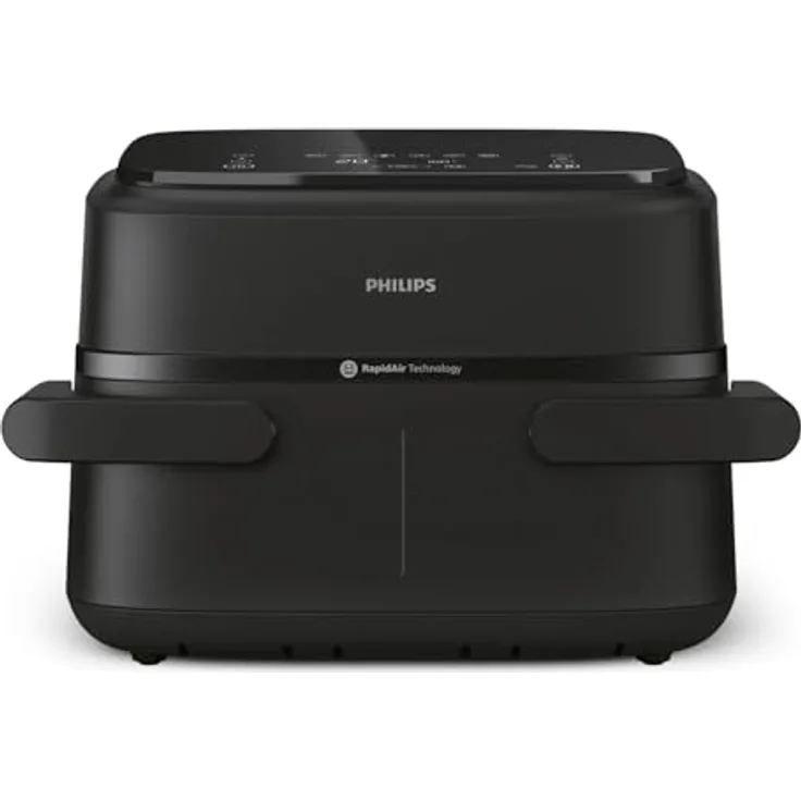 Philips NA150 Luftfritteuse 7.1 Liter 2450 Watt schwarz, Serie 1000 Airfryer mit flexiblem/doppeltem Korb, 10 Kochmethoden, App für Rezepte NA150/00