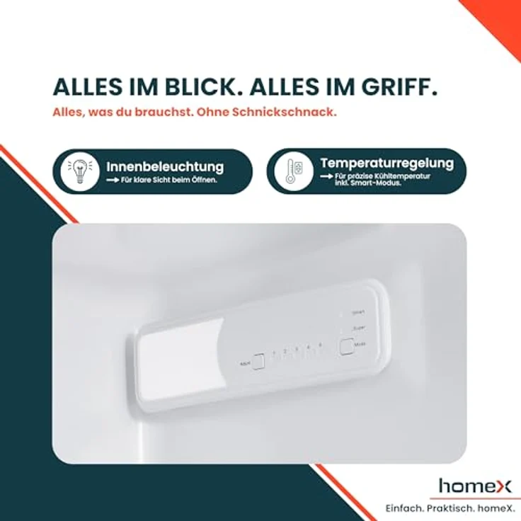 homeX CB1991E Einbaukühlschrank, 199 Liter, ohne Gefrierfach, Schlepptürtechnik, LED-Beleuchtung, 39 dB, für 122 cm Nische – Bild 6