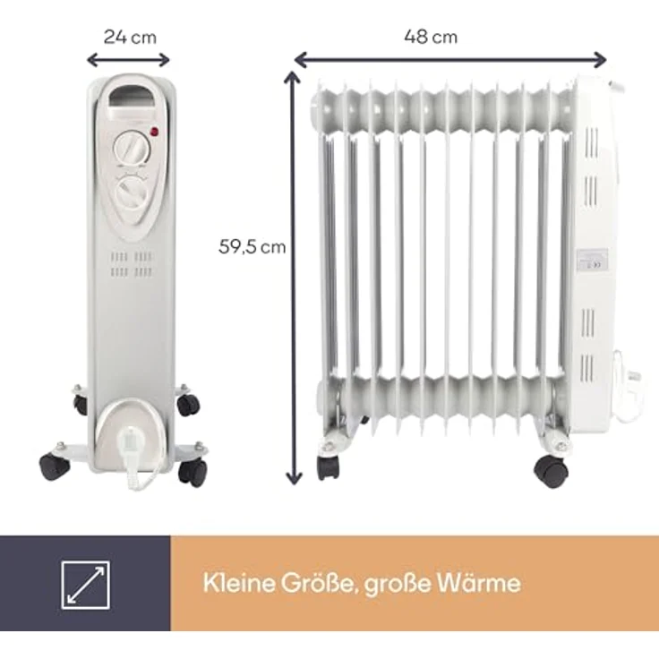 Perel 2500W Öladiatorheizkörper mit Rollen, mobile Thermostat Zusatzheizung elektrisch, Radiator – Bild 6