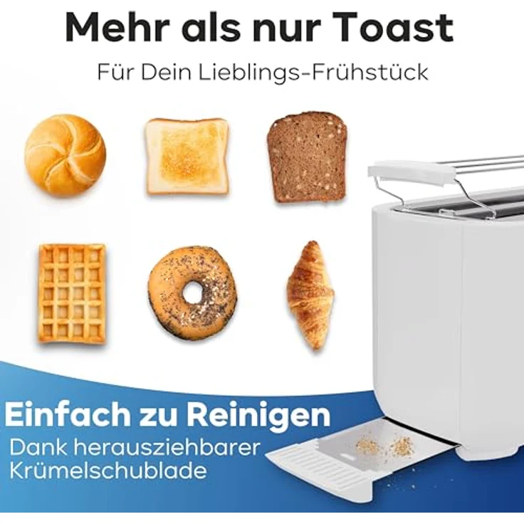 Bomann Toaster 4 Scheiben | Langschlitztoaster mit Auftau-/Aufwärm-/Schnellstoppfunktion | Toaster mit Brötchenaufsatz | Toaster weiß auch für Toastbrötchen & Fertigwaffeln | TA 6070 CB – Bild 5
