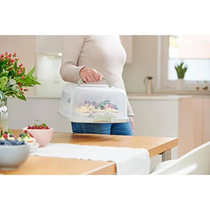 Emsa Prep&Bake Kuchenaufbewahrungsbox, Rechteckig, 37 x 33 cm, Tragegriff, Schneidevorrichtung, Transparent & Grün, K3267034 – Bild 5