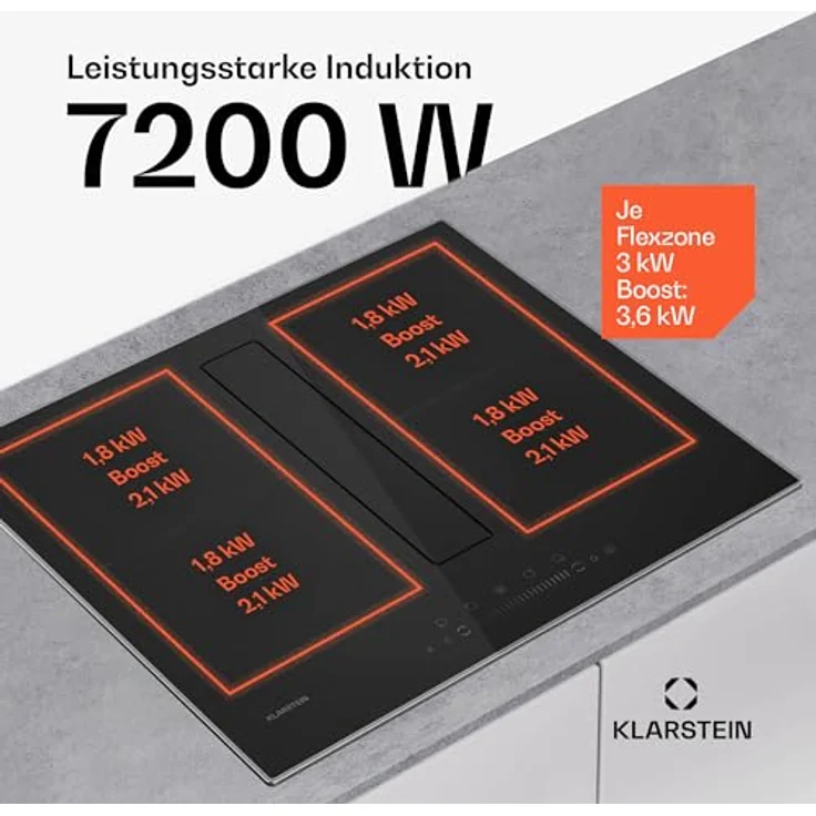 Klarstein Chef-Fusion CGCH3-Chef-F.60BK.Pr, Induktions-Kochfeld mit Abzugshaube Flex 4 Zonen, Schwarz – Bild 4