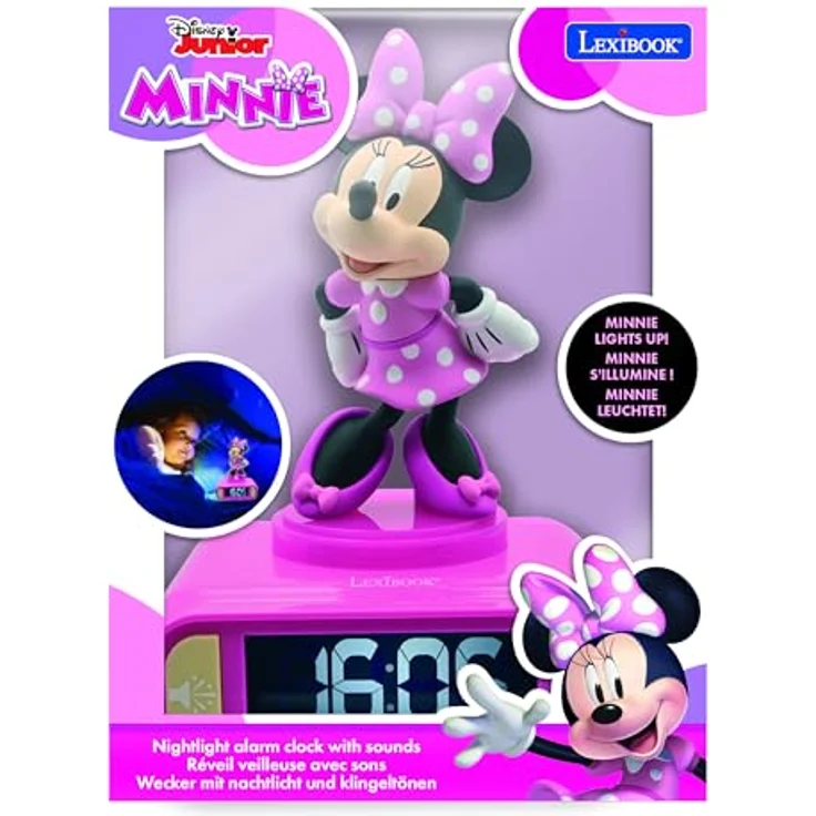Lexibook Disney Minnie Nachtwecker mit LCD-Bildschirm, Hintergrundbeleuchtung, 6 Klängen, Schlummerfunktion, pink, RL800MN – Bild 4