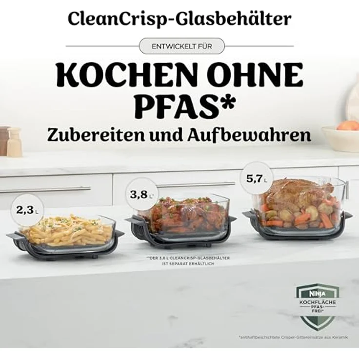 Ninja AS090EUWH Crispi Pro Heißluftfritteuse XL, 5,7L Glasbehälter, 5 Kochfunktionen, PFAS-frei, spülmaschinengeeignet – Bild 11