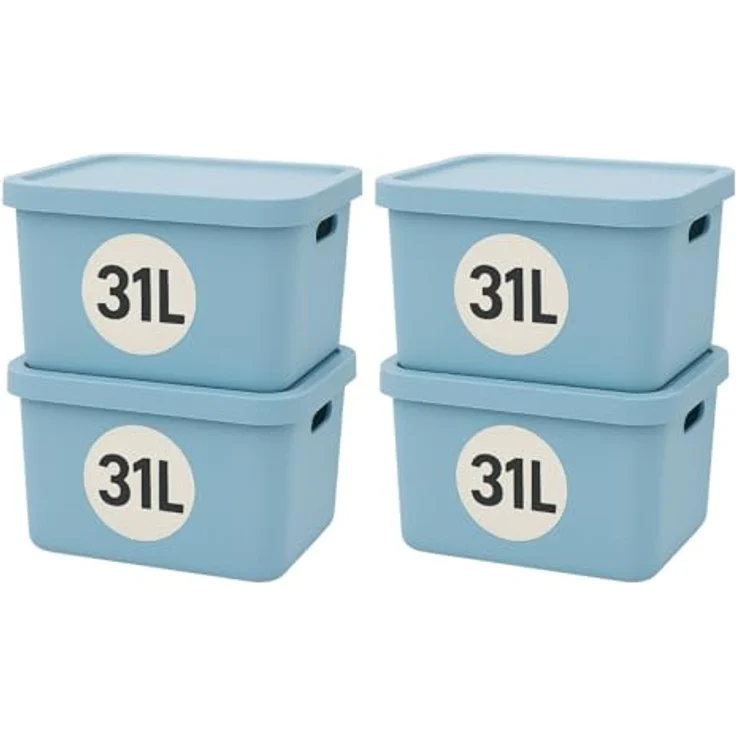 Plastard Aufbewahrungsboxen mit Deckel 31 L, 4er-Set, Blau, BPA-frei, stapelbar, robust für Ordnung in Küche, Bad, Büro, Kinderzimmer – Bild 1