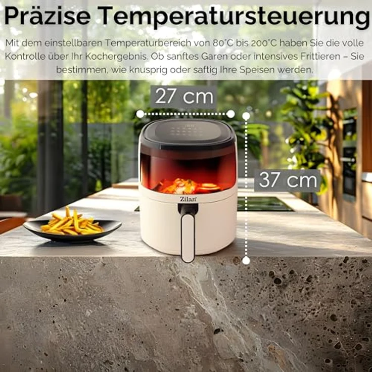 Zilan Heißluftfritteuse 5L, 1500 Watt mit digitaler Touchsteuerung und 12 Kochprogrammen, Fettfreies Frittieren ohne Öl – Bild 4
