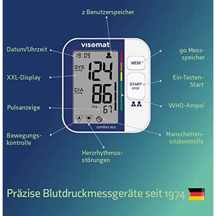 visomat comfort eco - Oberarm Blutdruckmessgerät, vollautomatische und sichere Blutdruckmessung, validierte Messgenauigkeit, Hersteller mit über 40Jahren Erfahrung – Bild 4