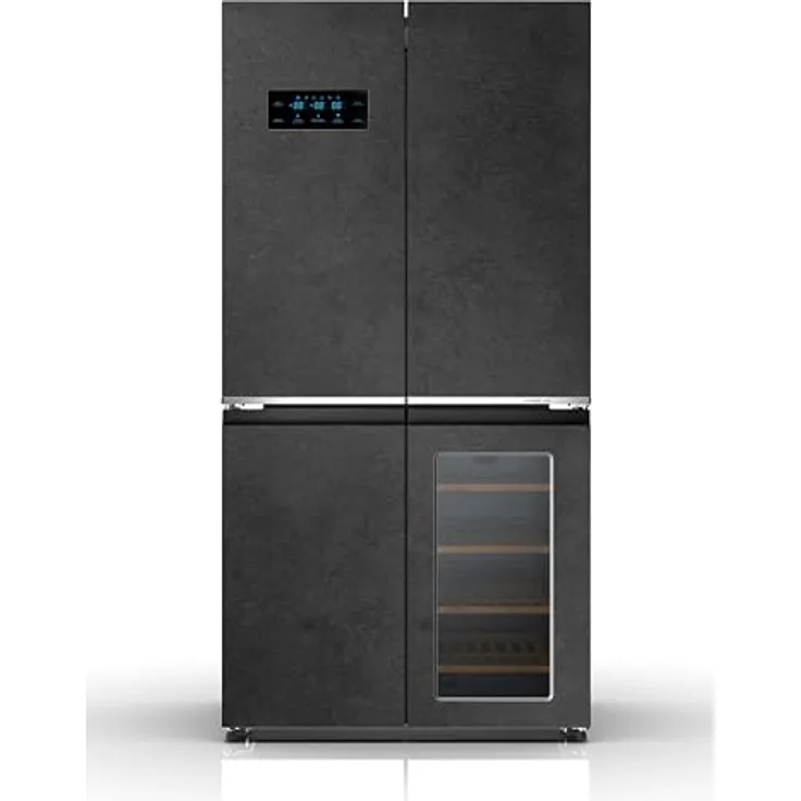 PKM Wolkenstein WCD 595 EWTS NF Cross Door Kühl-Gefrierkombination 606 L Mit Weinkühlschrank Granitoptik NoFrost Display mit Touch Control Triple Fresh mit Moist & Dry Zone