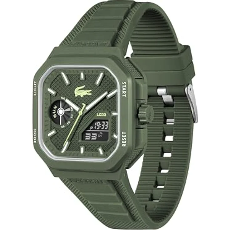 Lacoste LC33 Square, Herrenuhr mit DREI-Zeiger-Quarzwerk, grünes Silikonarmband und 10 ATM wasserdicht – Bild 2