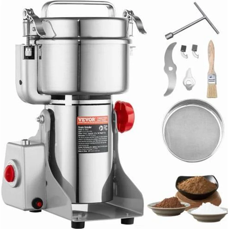 VEVOR Elektrische Getreidemühle 1000 g, 3000 W Hochgeschwindigkeits-Gewürzmühle, Edelstahl Pulverisiermaschine für Getreide und Gewürze
