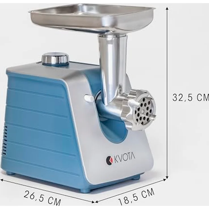 KVOTA Elektrischer Fleischwolf 1500 W max, 3 Lochscheiben (3/5/7 mm), Wurstaufsätze (13,5/19,5/22 mm) & Kibbeh-Aufsatz, Edelstahlgehäuse – Bild 3