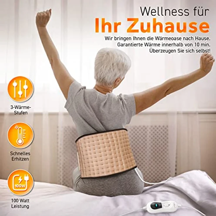 sinnlein Heizkissen elektrisch Beige für Bauch und Rücken Heizgürtel mit 3 Temperaturstufen & Abschaltautomatik Wärmegürtel mit verstellbarem Band und Klettverschluss – Bild 6