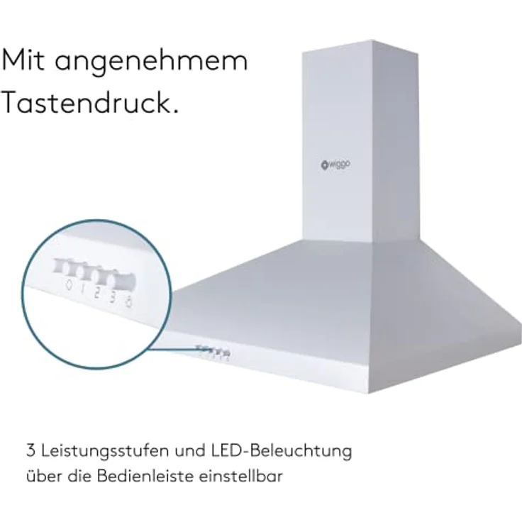 Wiggo Dunstabzugshaube 60cm I Wandhaube für Abluft oder Umluft Dunstabzug 300m³/h mit LED-Beleuchtung & 3 Leistungsstufen I Wandhaube inkl. Fettfilter & 2x Kohlefilter I Abzugshaube Weiß – Bild 4