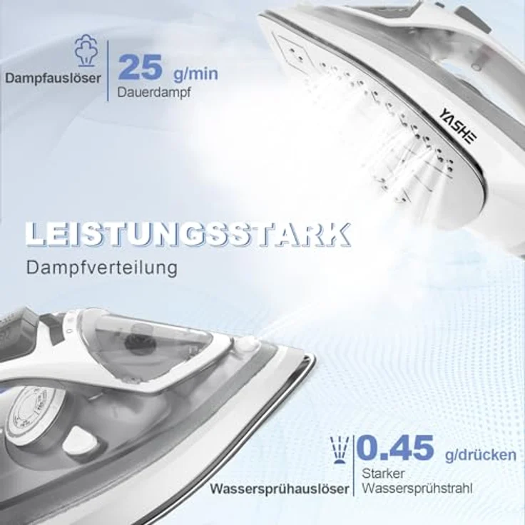 YASHE 2300W Dampfbügeleisen mit Antihaft Bügelsohle, 300ml Wassertank, 25 g/min Dampfleistung, 150 g/min Dampfstoß, Selbstreinigung, Anti-Kalk & Tropf-Stopp-Funktion – Bild 4