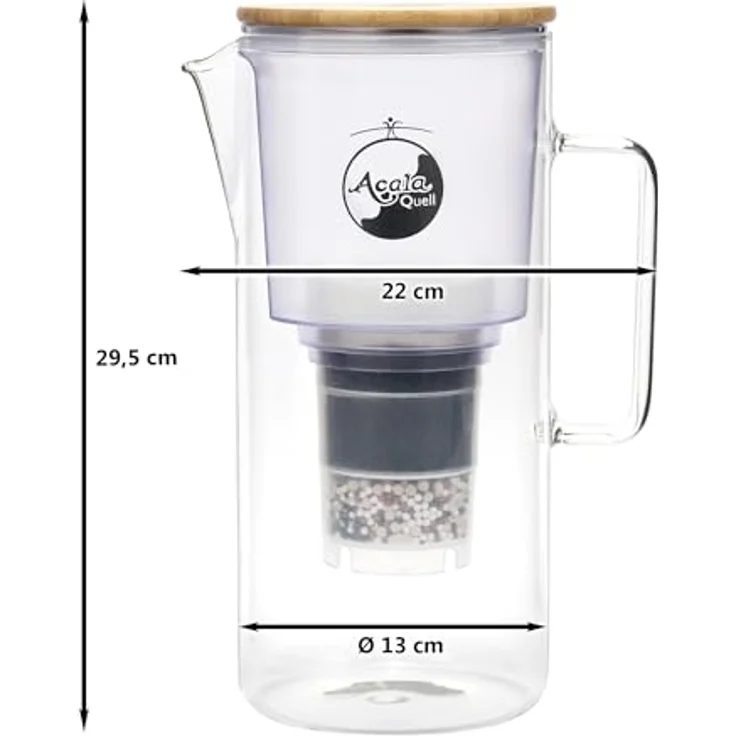 Acala Quell AcalaQuell® Silizia Premium Wasserfilterkanne aus Glas (1,4 l) mit Bambusdeckel, laborgeprüfte Filtertechnologie für sauberes Trinkwasser – Bild 5