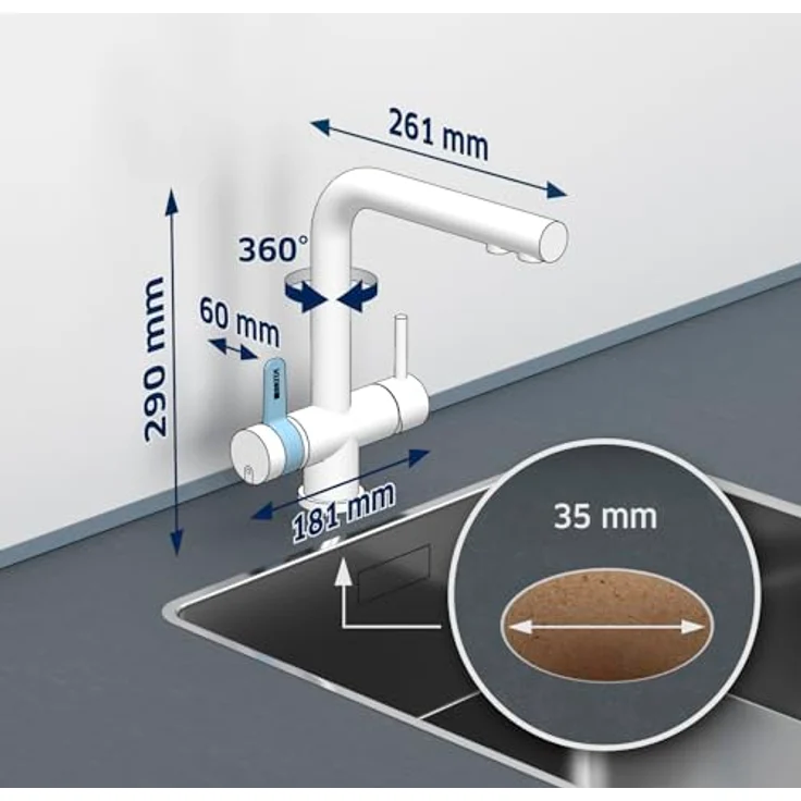 BRITA 3-Wege-Küchenarmatur (Edelstahl, eckig) mit BRITA P 1000 Wasserfilter - Wasserfilterarmatur für gefiltertes und ungefiltertes Wasser – Bild 5