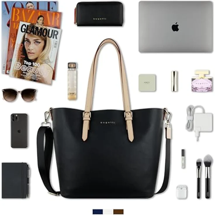 Bugatti Shopper Ella, L Einkaufstasche aus hochwertigem Kunstleder mit Bag in Bag, Schwarz – Bild 6