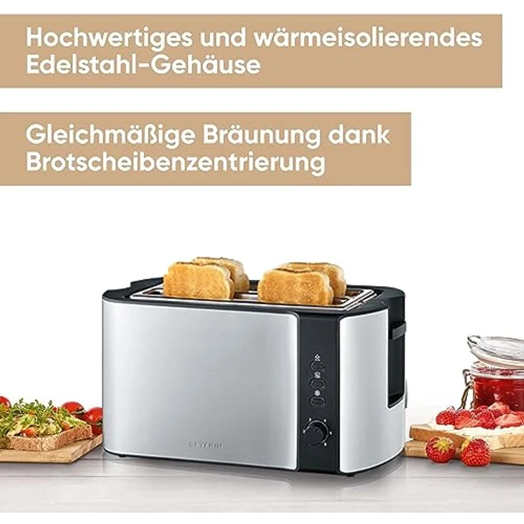 SEVERIN Automatik-Toaster, 2 Langschlitzkammern, Für bis zu 4 Brotscheiben, 1.400 W, AT 2590, Edelstahl-Schwarz – Bild 2