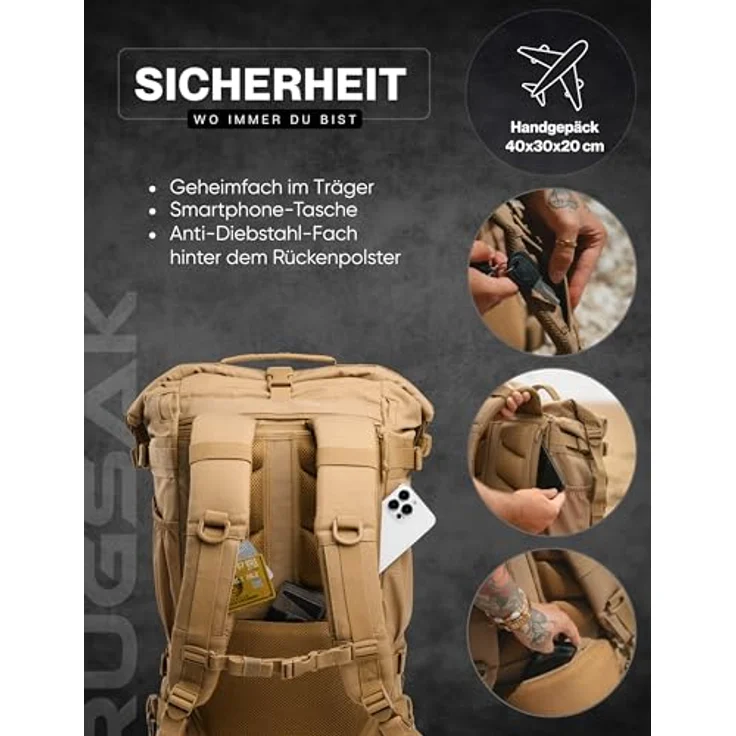 RUGSAK Explorer Reiserucksack Desert Sand – 18-Zoll Laptopfach, Handgepäck, Ergonomisch, Wasserabweisend, Alltag, Reise & Outdoor – Bild 4