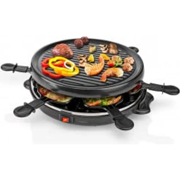 Nedis Gourmet/Raclette | Grill | 6 Personen | Spatel | Antihaft-Beschichtung | Rund